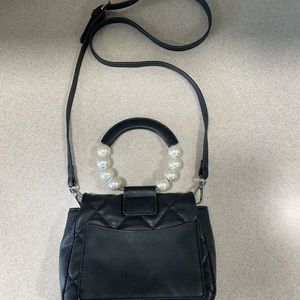 Badgley Mischka Diamond Quilted Mini Purse Pearl Accented Tophandle Strap Incl